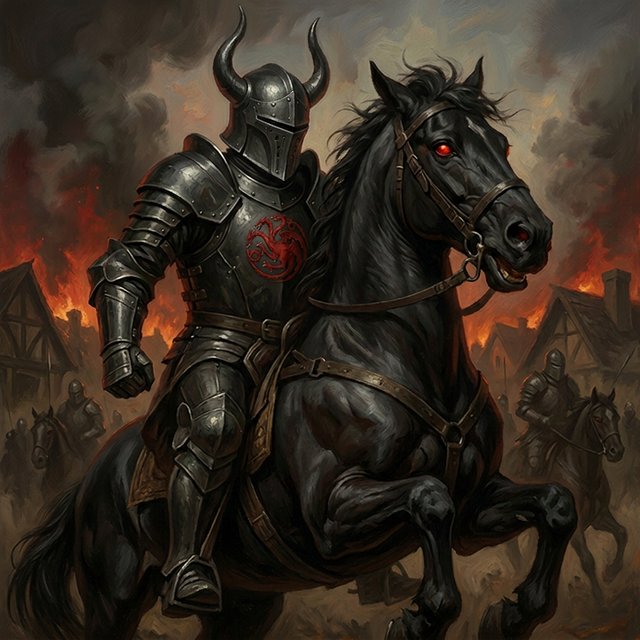 O cavalo do comandante Cinzento empina, olhos brilhando em carmesim.